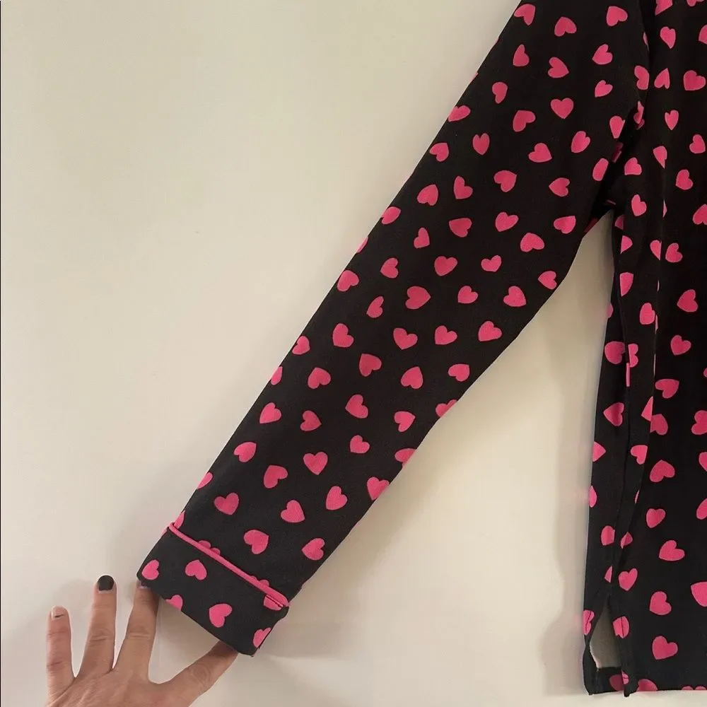 Kate Spade New York Pajama Set Small Pink Hearts Long Sleeve Pant Set